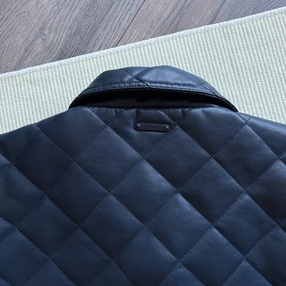 Rebecca Minkoff Diamond Quilted Faux Leather Navy Blue Bomber Jacket - Picture 11 of 12